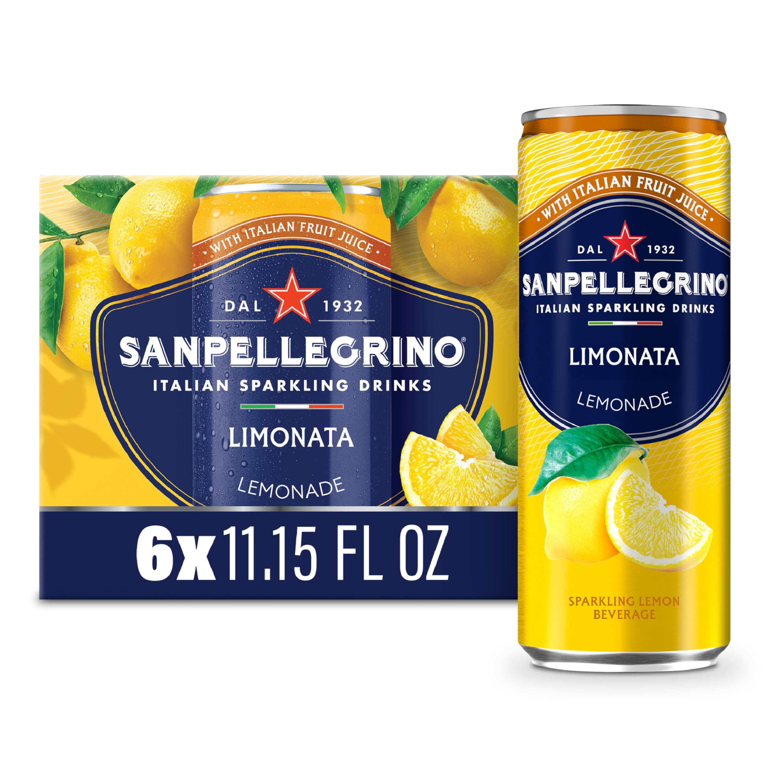 Sanpellegrino Limonata Lemon Sparkling Drink, 6-Pack Cans | Rooted in Italian heritage, this Italian soda is made with real fruit juice for an authentic, refreshing taste.