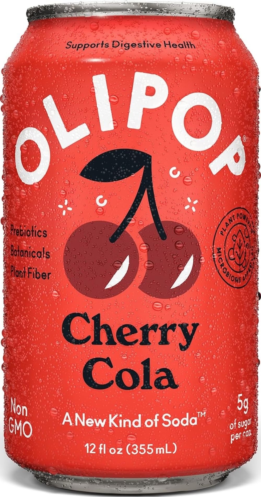 OLIPOP Prebiotic Soda Pop, Cherry Cola, Prebiotics, Botanicals, Plant Fiber, 12 fl oz can