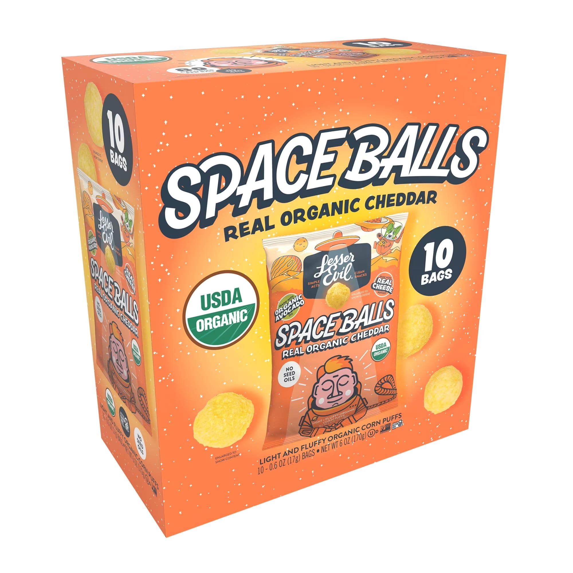 Lesserevil Organic Real Cheddar Space Balls 10Ct, 6 OZ