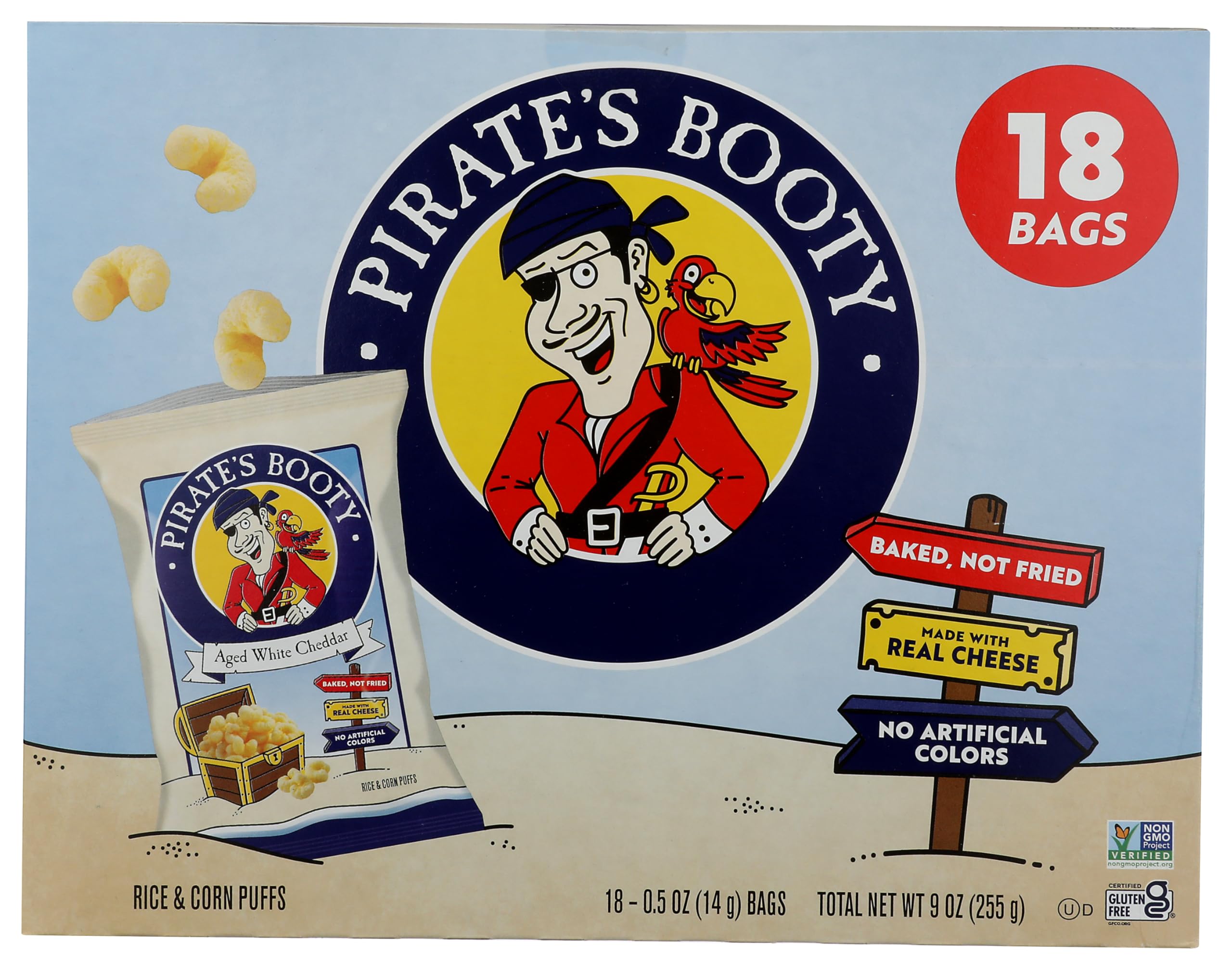 PIRATE BRANDS Aged White Cheddar Rice & Corn Puffs 18pk, 9 OZ