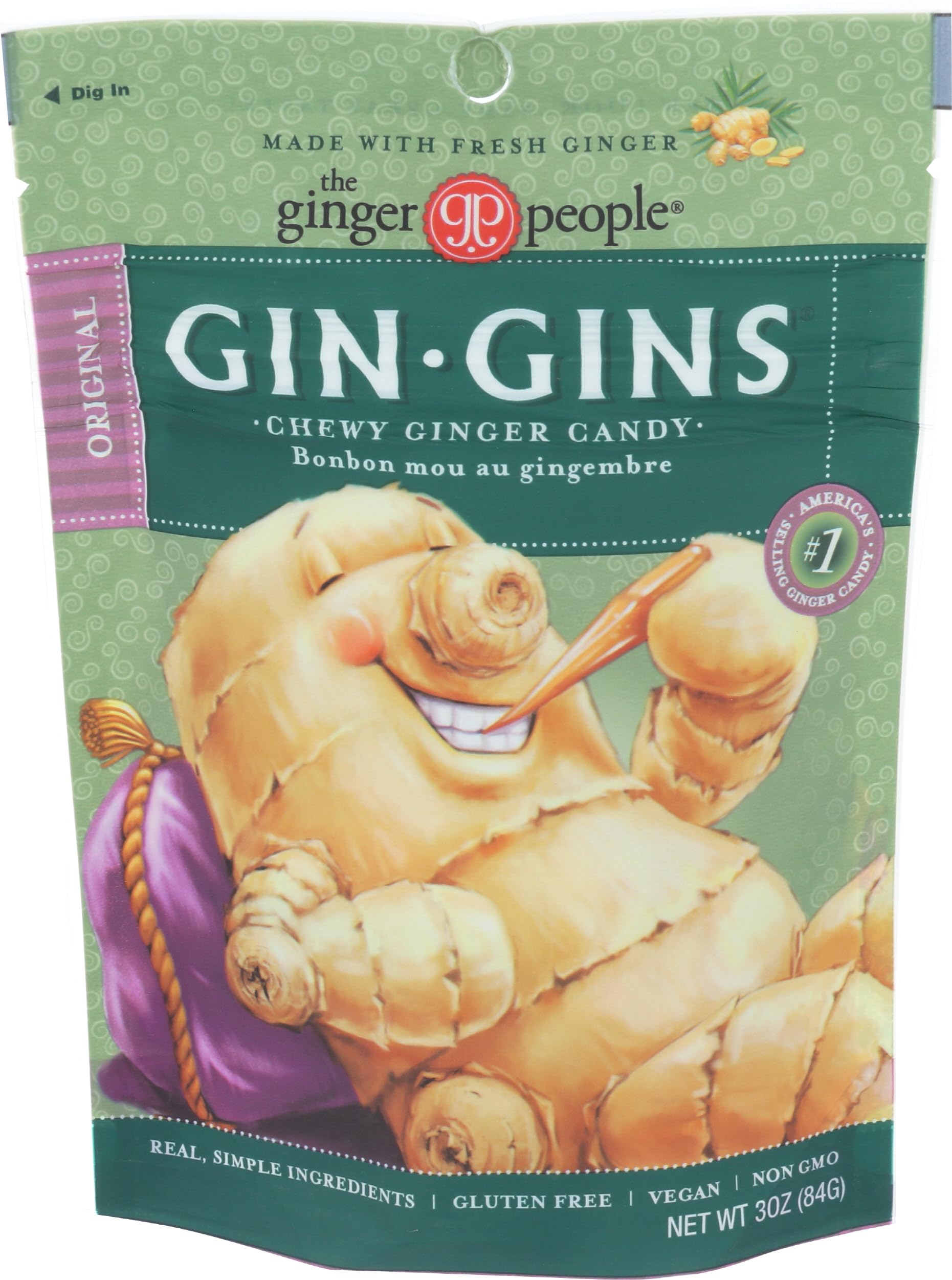GIN GINS Original Ginger Chews – Natural Fresh Ginger Candy by The Ginger People – Individually Wrapped Healthy Candy – Original Flavor – 3oz Bag (Pack of 1)