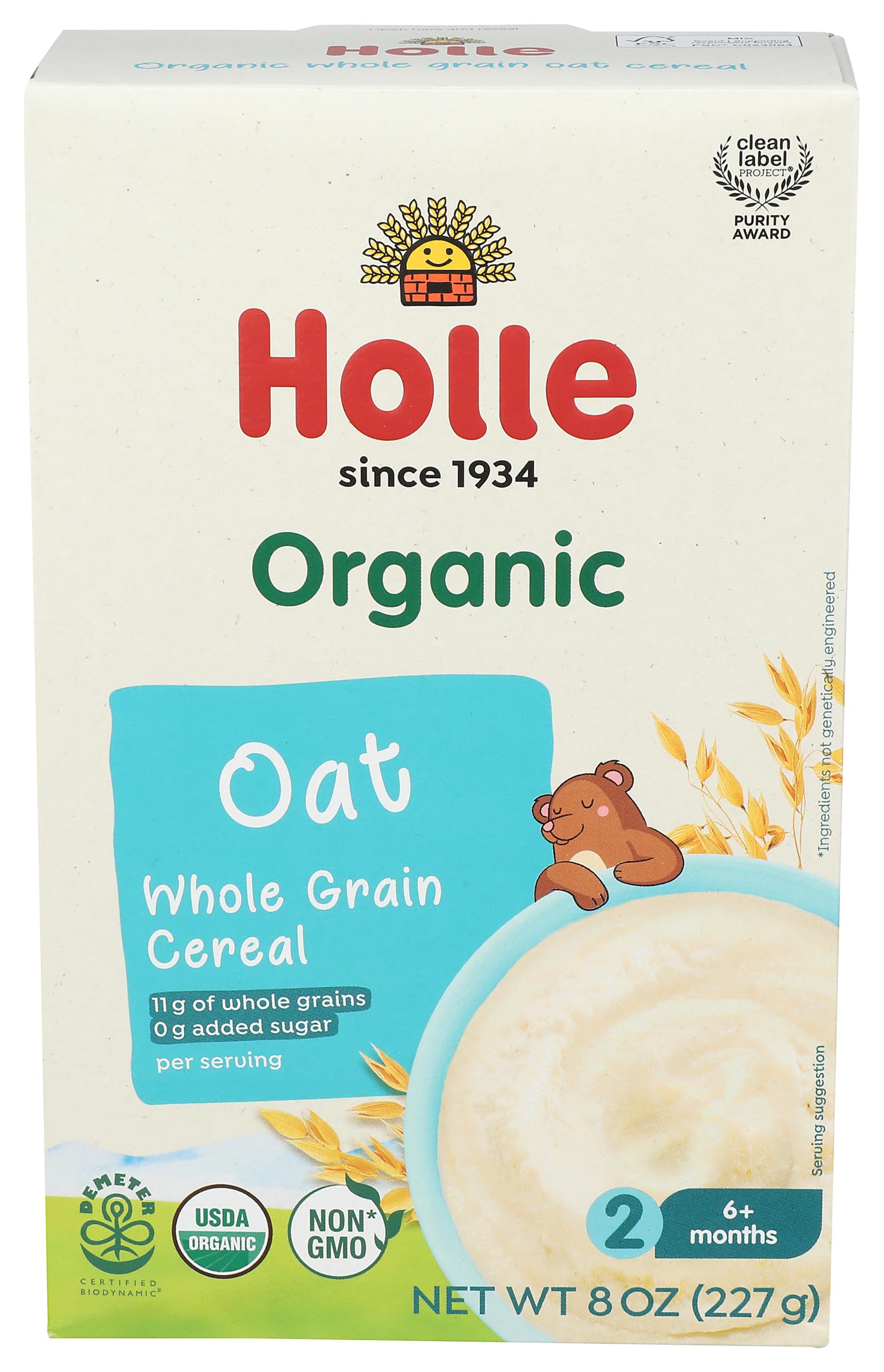 Holle Organic Wholegrain Oat Cereal, 8 OZ | One 8 oz box of organic whole grain oat cereal for babies 6 months and older.