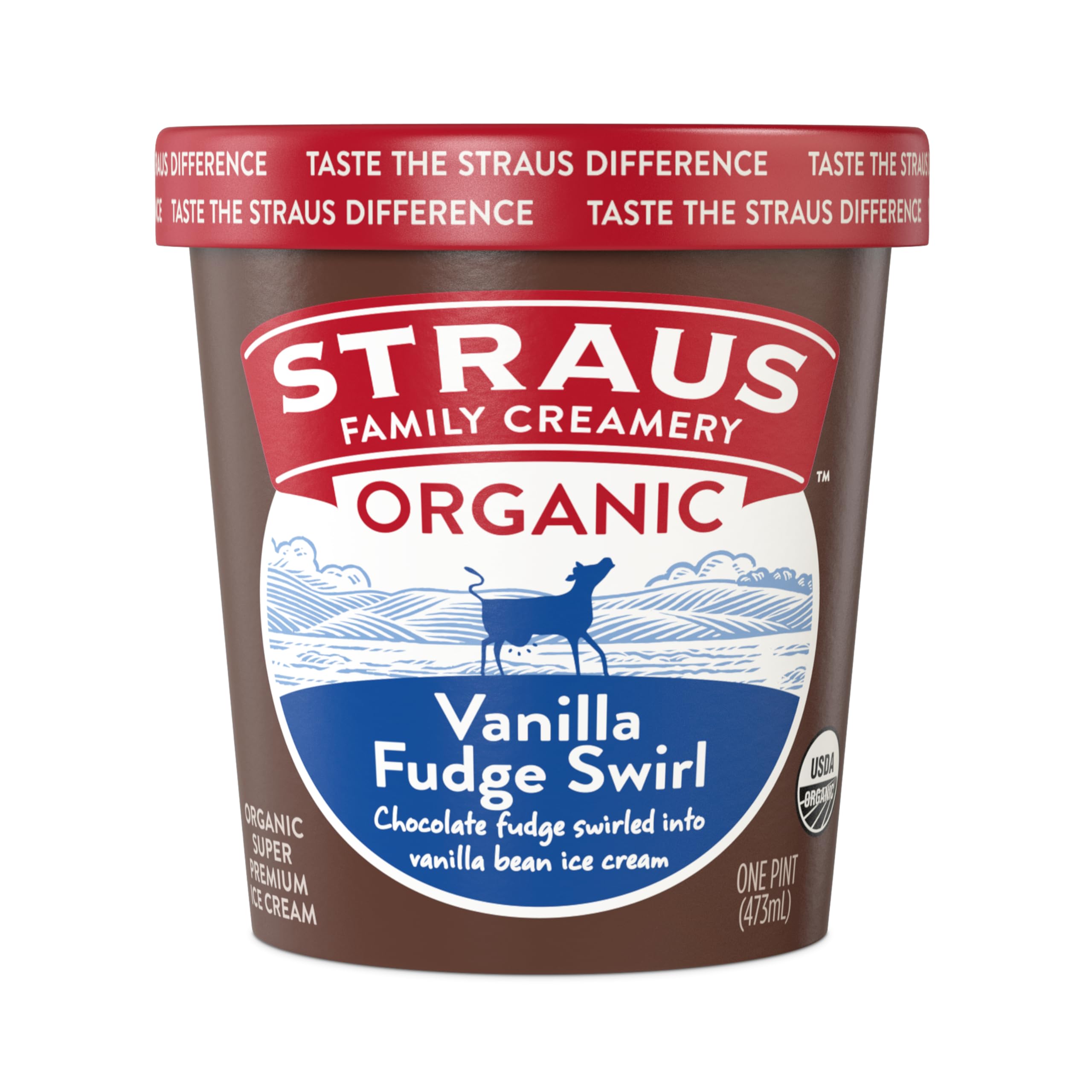 Straus Family Creamery Organic Super Premium Vanilla Fudge Swirl Ice Cream, Pasture-Raised Dairy, 16oz