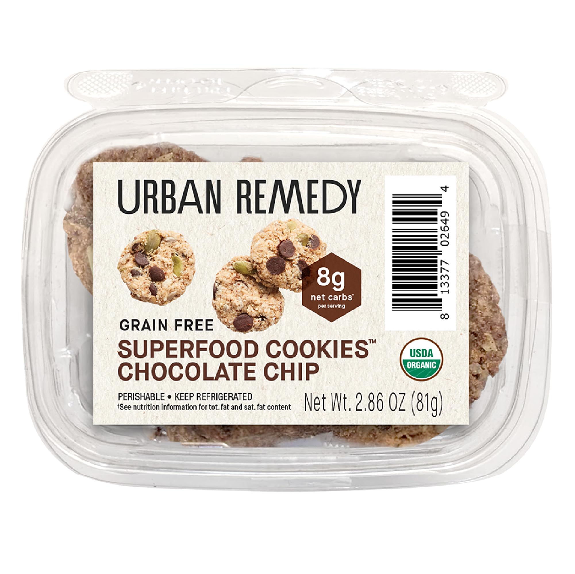 Urban Remedy Organic Superfood Cookies Chocolate Chip, 3 oz | Bite-Sized, Grain-Free Cookies With Almond Flour, Vegan Chocolate Chips & Seeds. Gluten-Free, Dairy-Free, 160 Calories