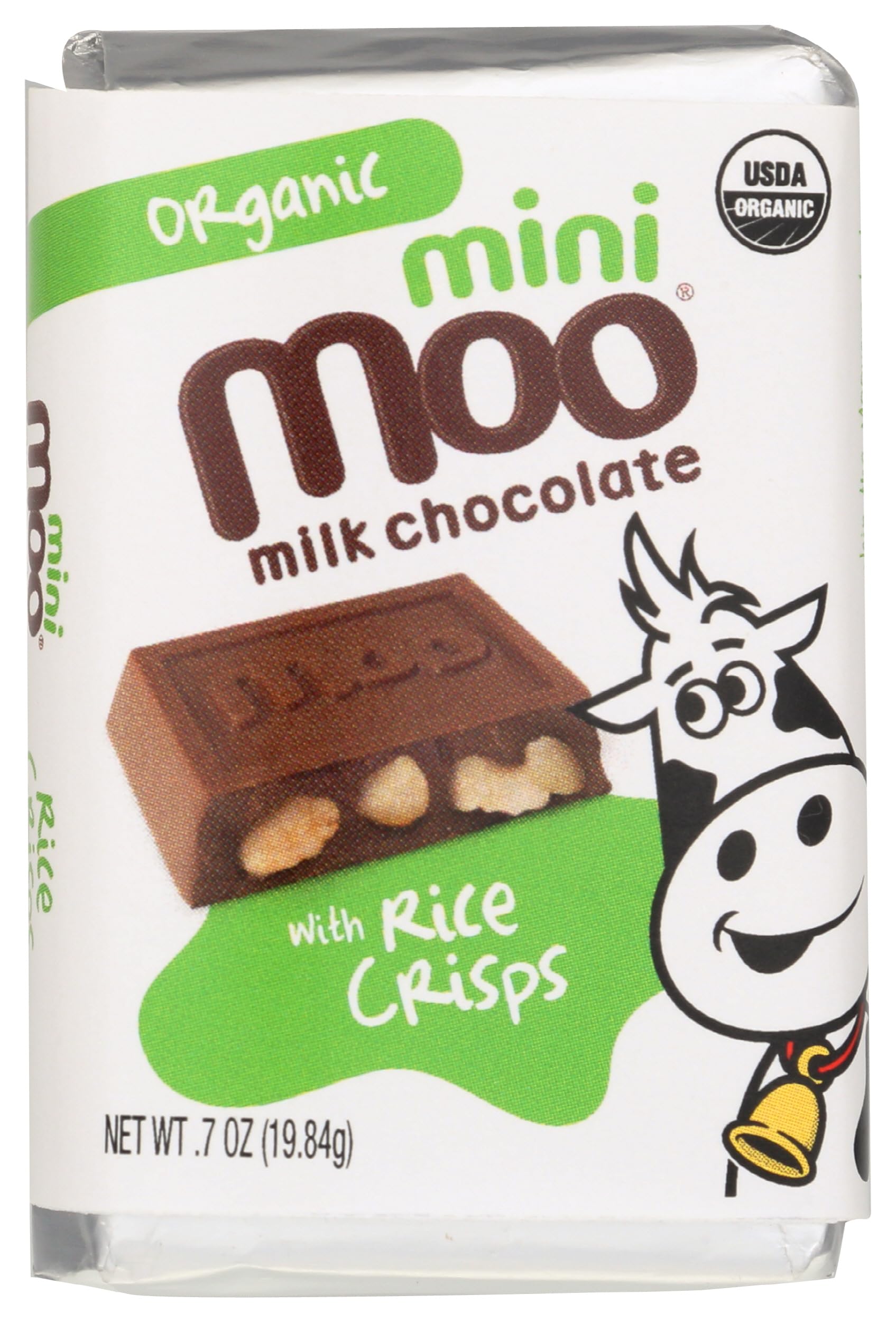 Moo Chocolate, Organic Bar Milk Chocolate Mini Rice Crisps, 0.7 Ounce