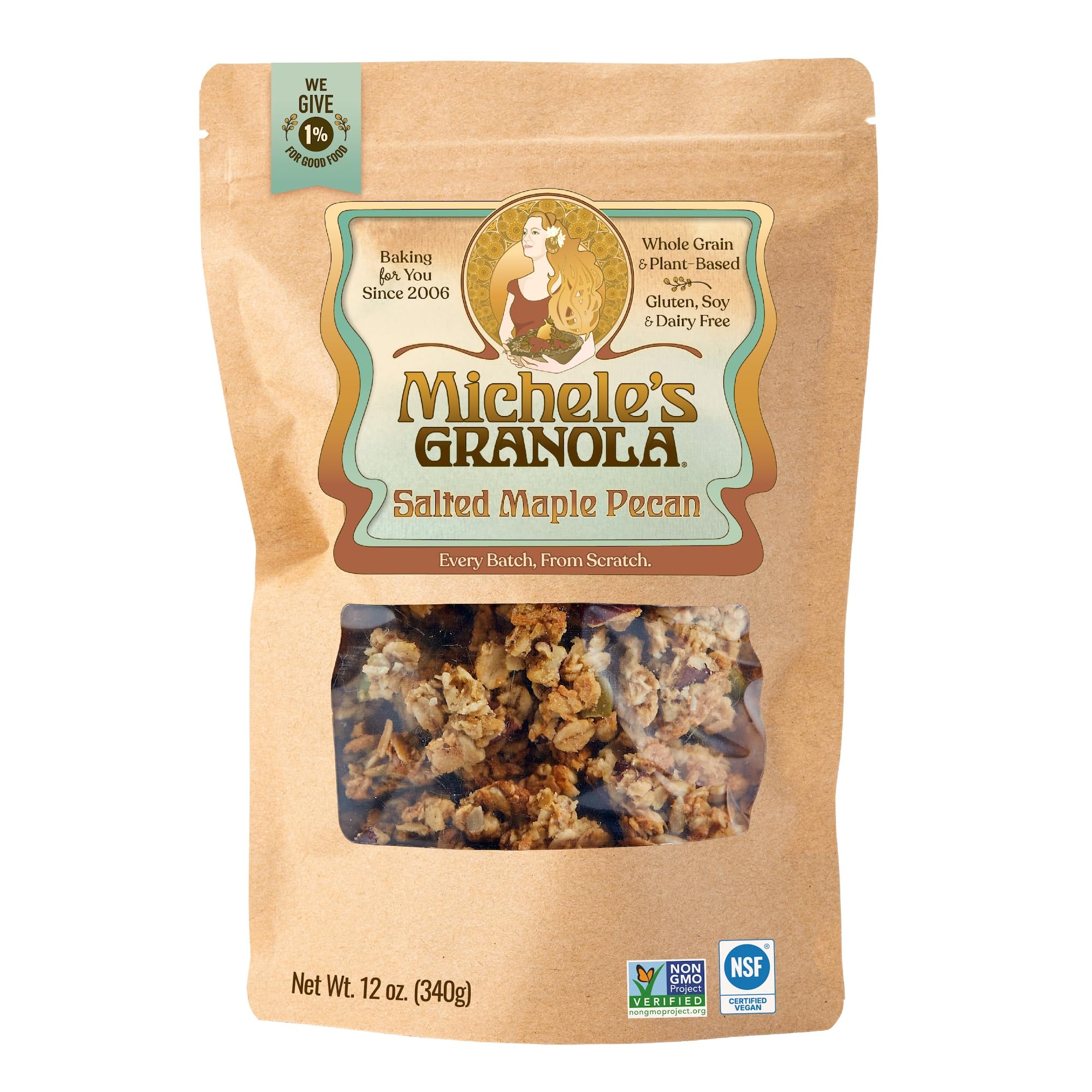 Michele's Granola Salted Maple Pecan Granola, 12 Oz Bag | Gluten-Free, Vegan, Made with Organic Whole Grain Oats, Non-GMO, Handmade Crunchy Clusters