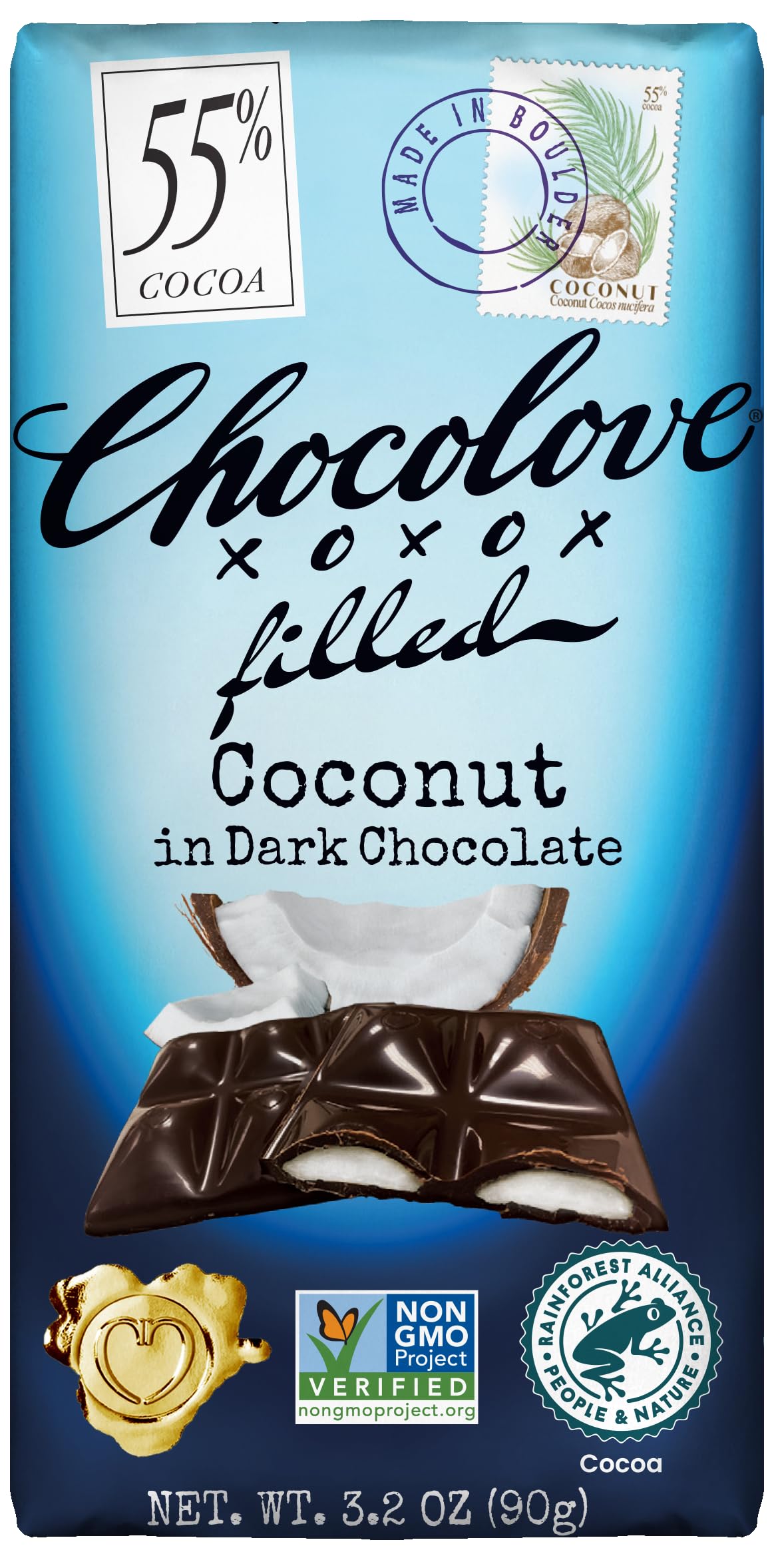Chocolove Coconut Filled In Dark Chocolate Bar, 3.2 OZ