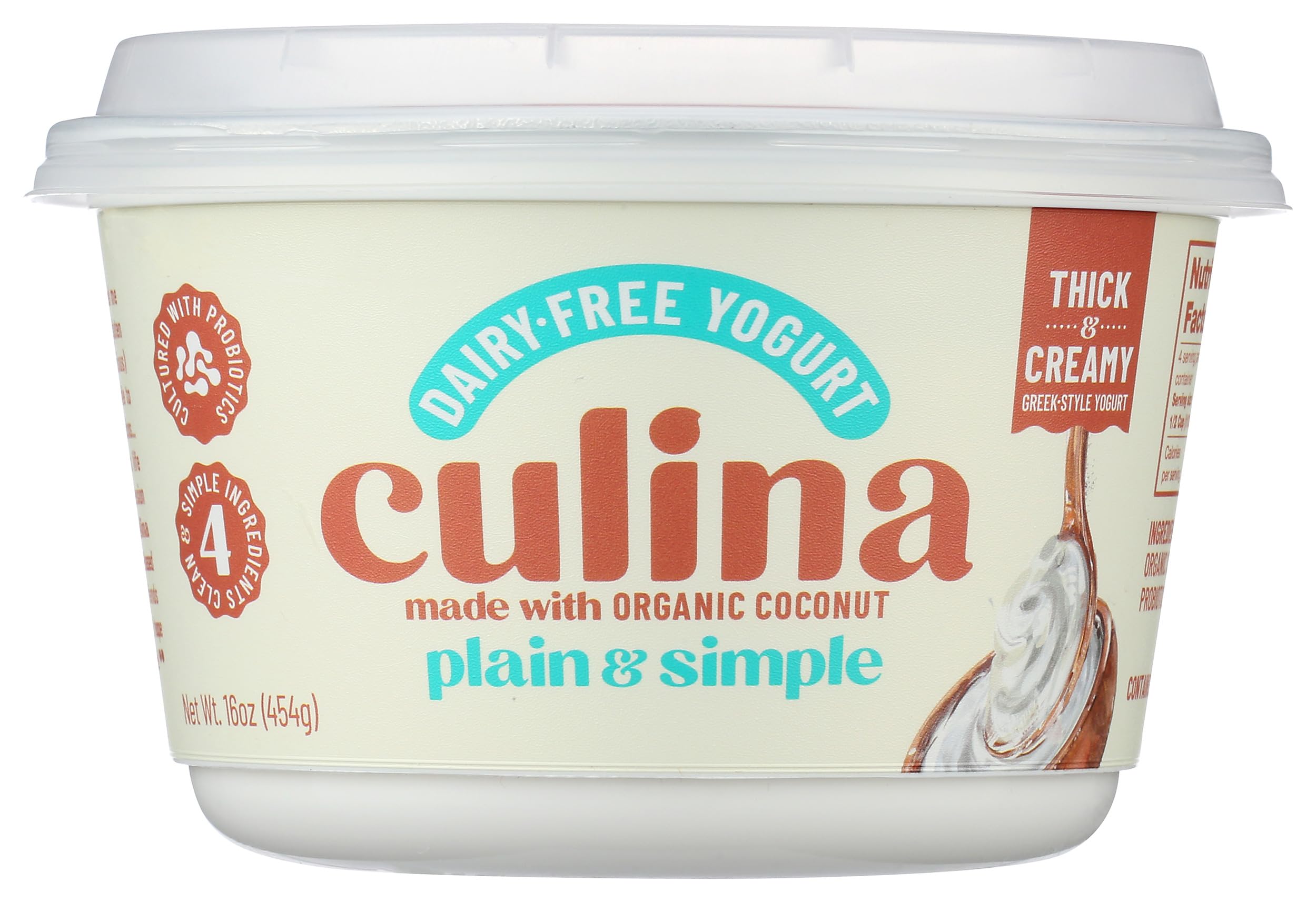 Culina Organic Dairy Free Coconut Yogurt Alternative, Plain & Simple, 16 Ounce