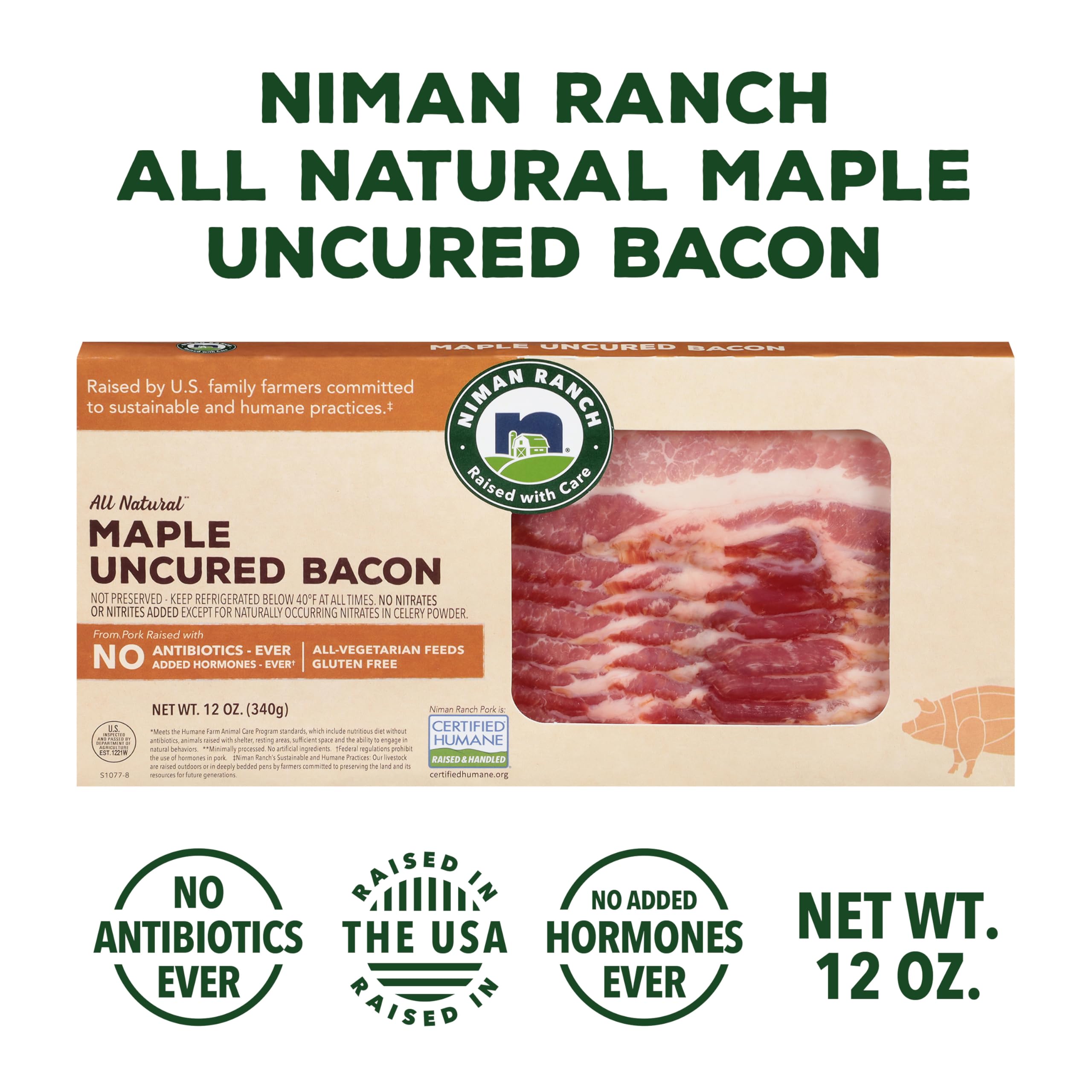Niman Ranch Bacon, Maple Uncured, 12oz
