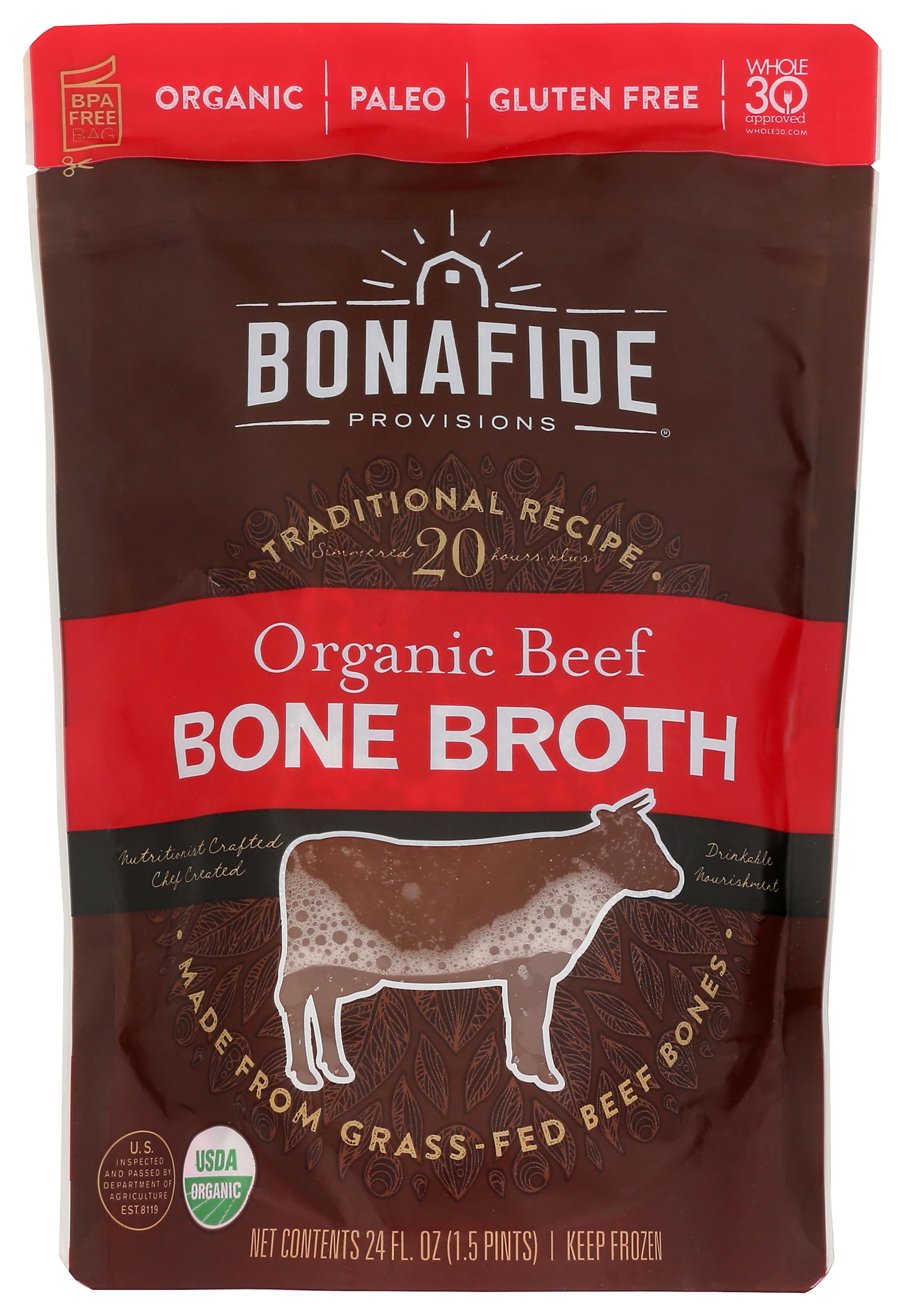 Bone Broth Beef Handcrafted Organic, 24 Fl Oz