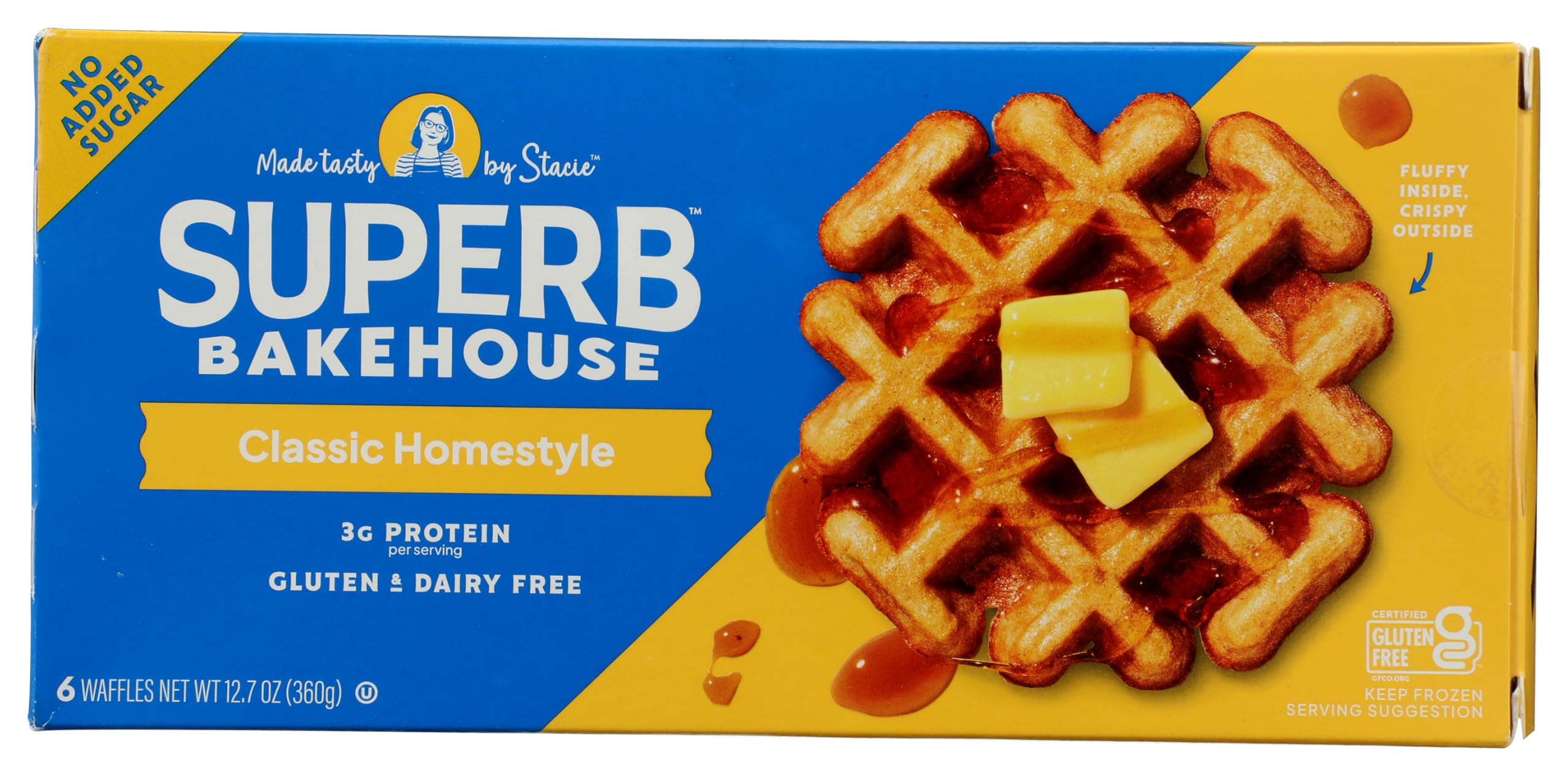 Superb Bakehouse Classic Homestyle Waffles, No Added Sugar, Gluten Free, 6 Servings Per Carton
