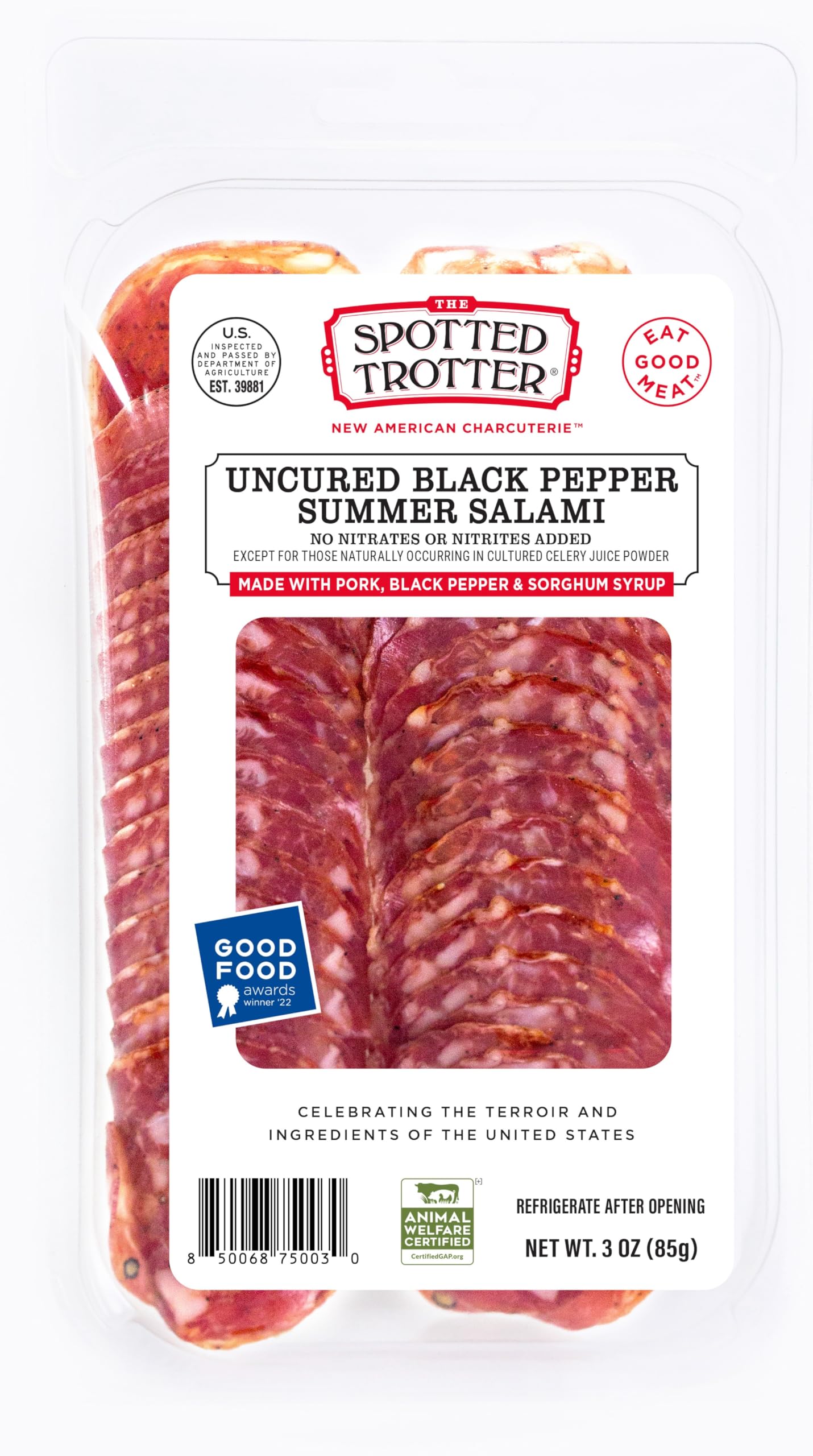 The Spotted Trotter Black Pepper Summer Sliced Salami, 3 OZ