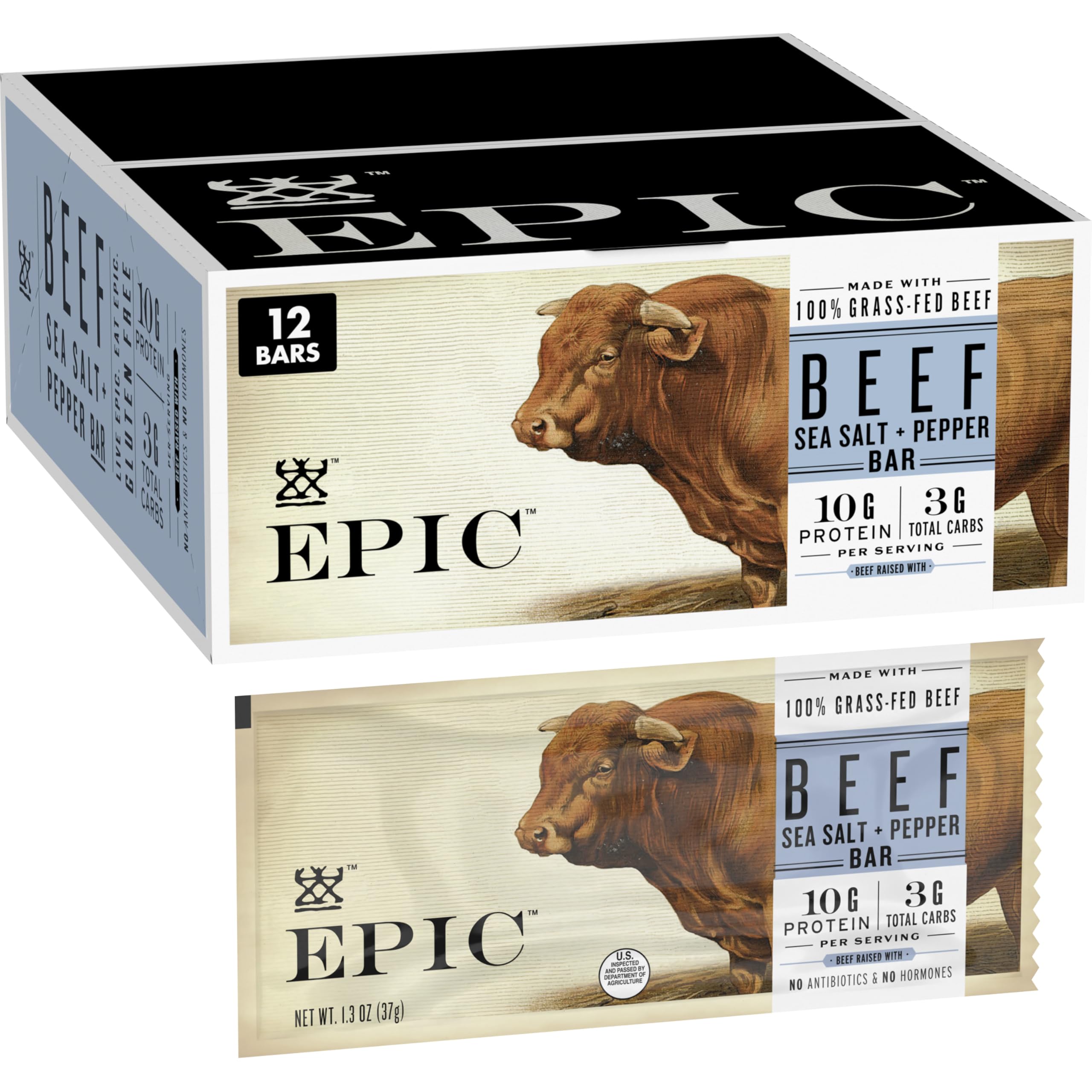 EPIC Protein Bars, Beef Sea Salt Pepper, Keto and Paleo Friendly, 1.3 oz, 12 ct