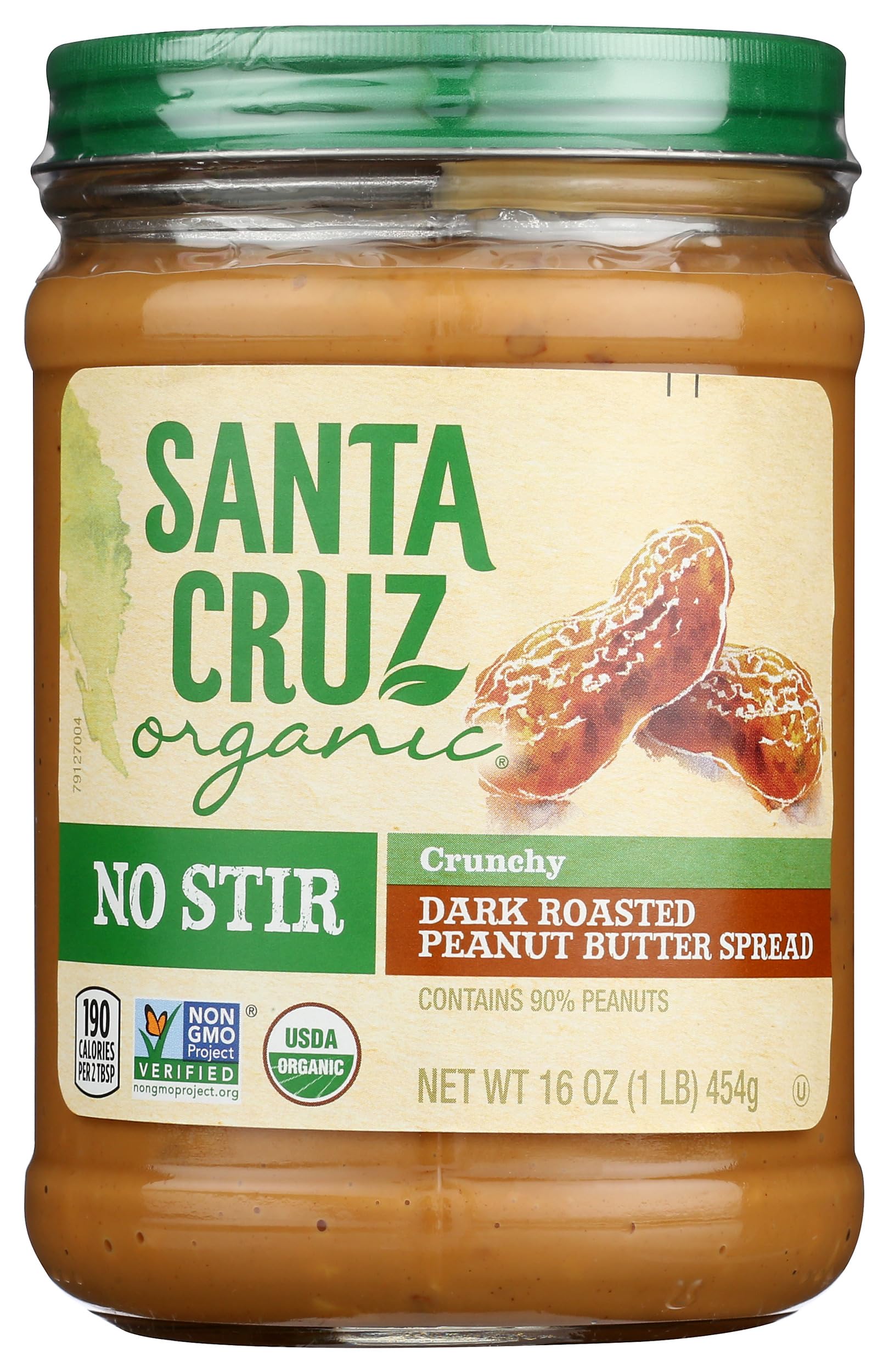 Santa Cruz Organic, Peanut Butter Spread Dark Roast Crunchy No Stir Organic, 16 Ounce
