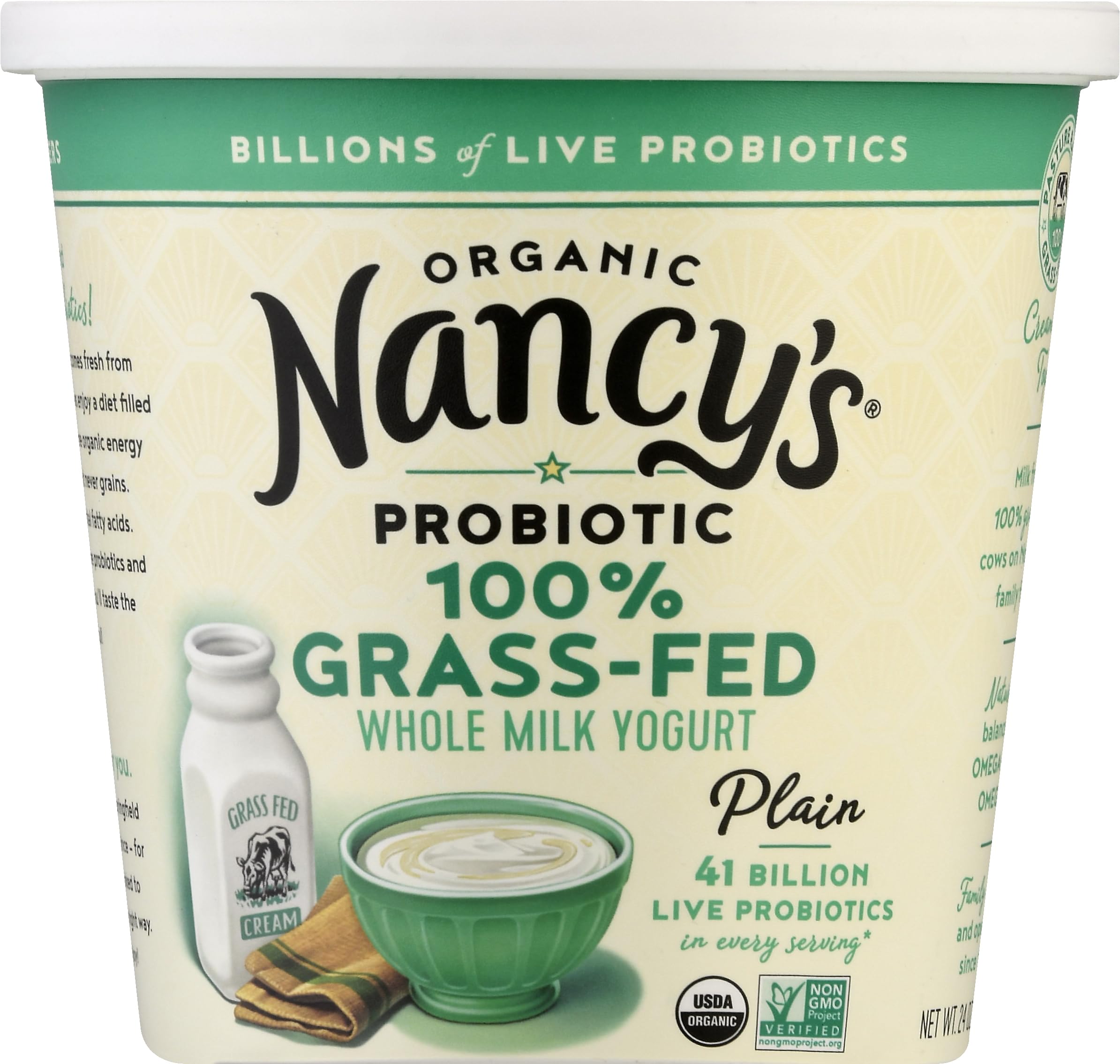Nancys Yogurt Organic Plain Grass Fed Whole Milk Yogurt, 24 OZ