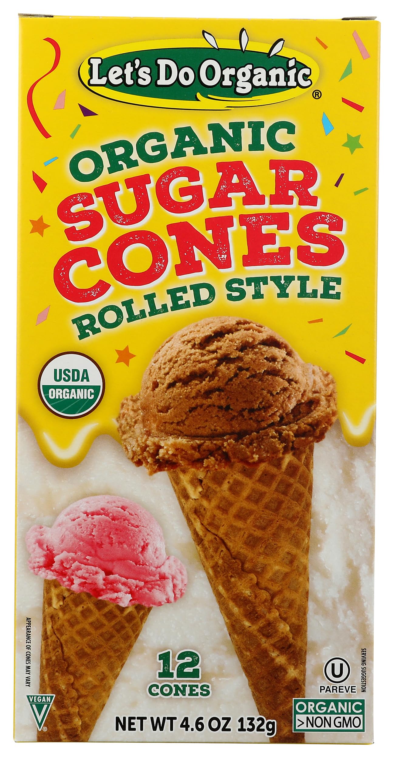 Let's Do Organics Organic Sugar Cones, Rolled Style - 4.6 Oz (12 Cones)