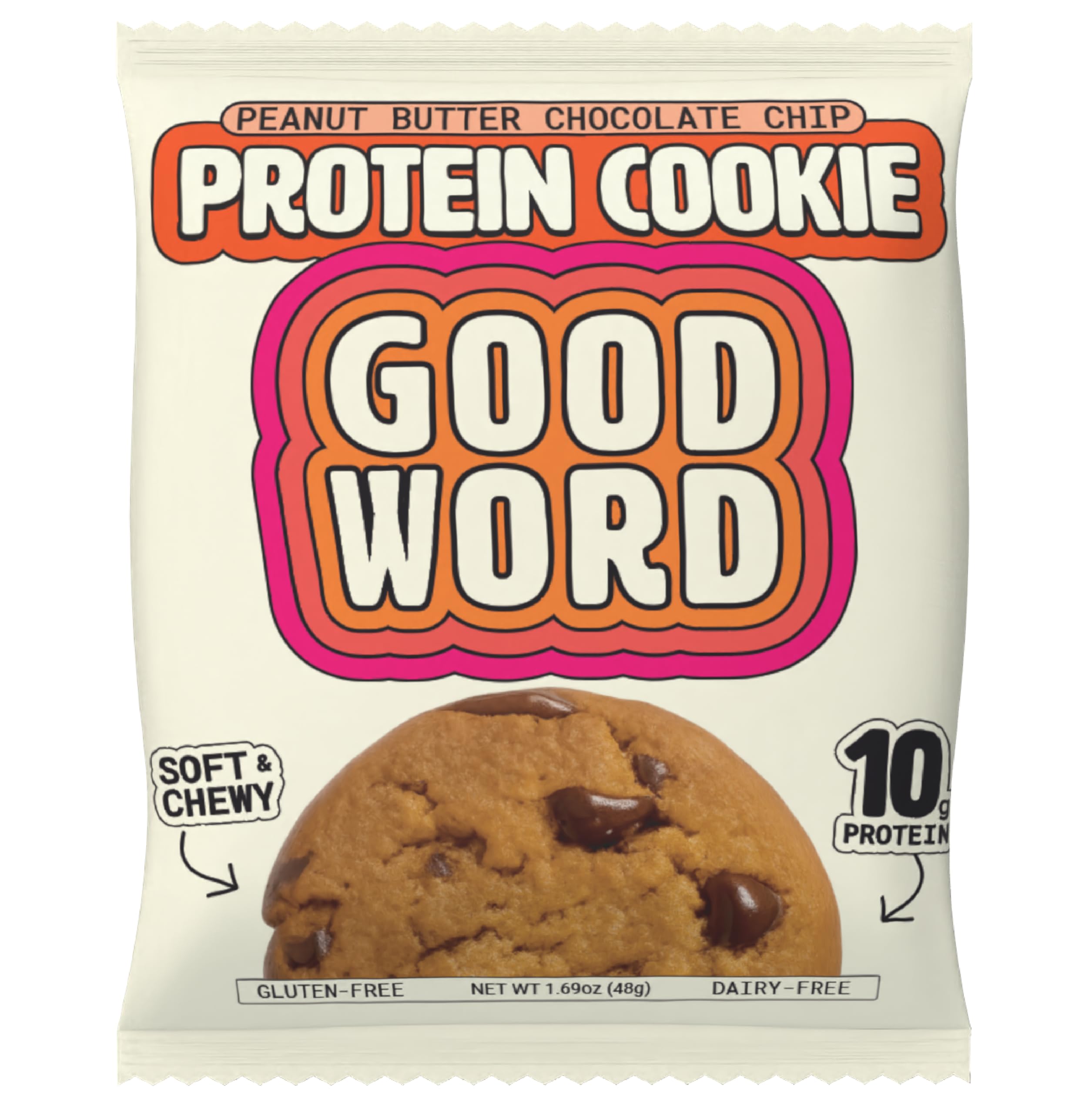 Soft & Chewy Peanut Butter Protein Cookie, 10g Protein, Gluten Free, Dairy Free, No Refined Sugar, 1.69 oz