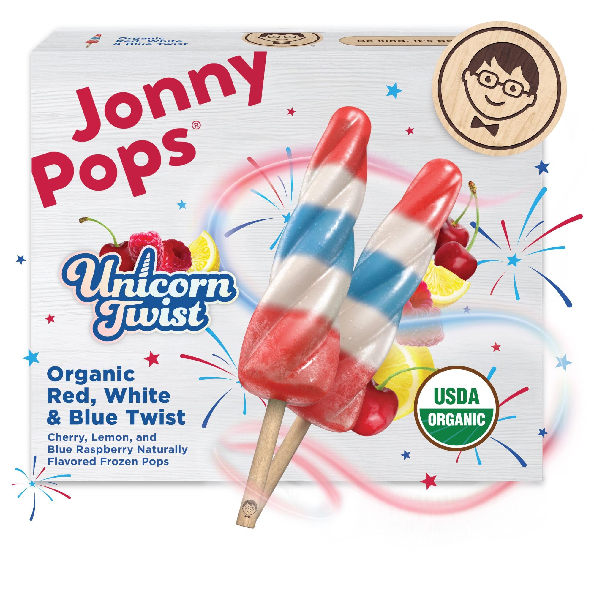 JonnyPops Unicorn Twist Organic Red, White & Blue Twist Frozen Pops 6ct