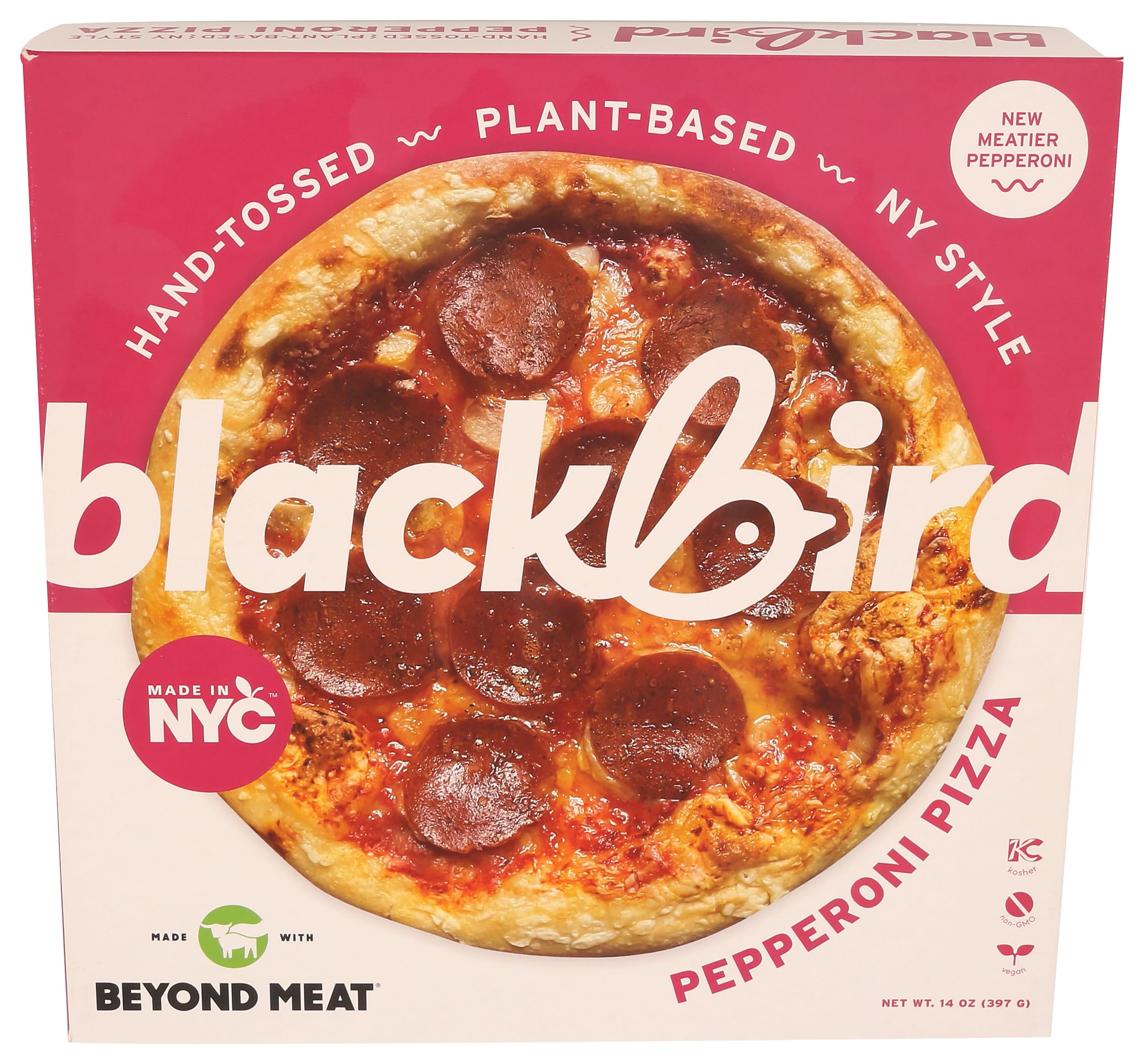 Frozen Pizza Pepperoni Plant Based, 14 Ounce | Vegan Ingredients, Kosher & Cholesterol Free, Non-GMO, Hand-Tossed Crust, Made in NYC