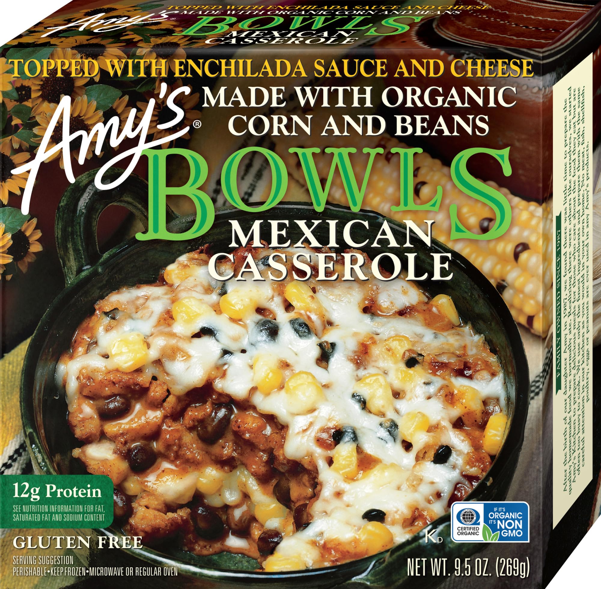 Amy's Frozen Meals, Mexican Casserole Bowl, 9.5 oz | Made With Organic Corn and Beans, Microwave Meals