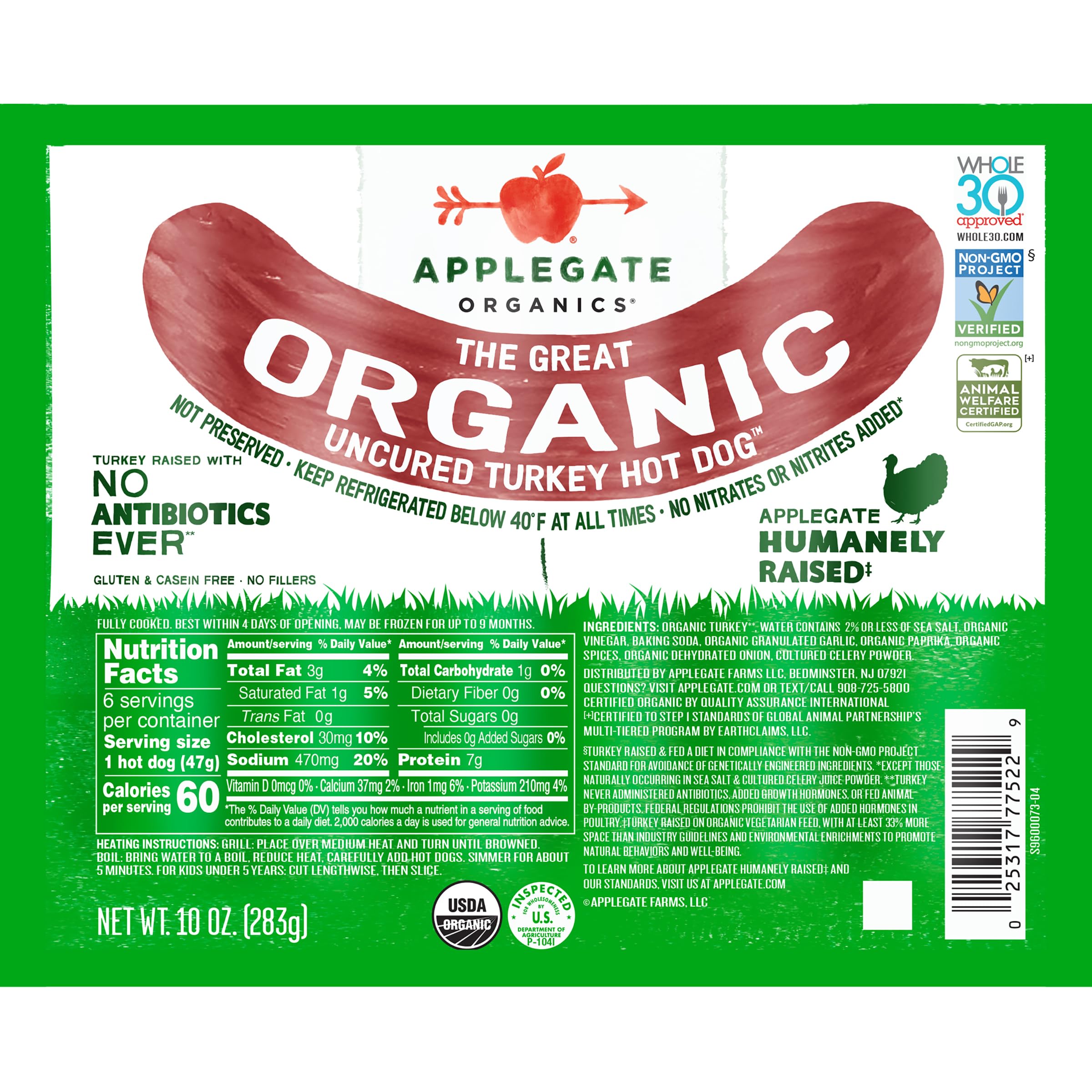 Applegate Great Organic Turkey Hot Dog Uncured, 10oz
