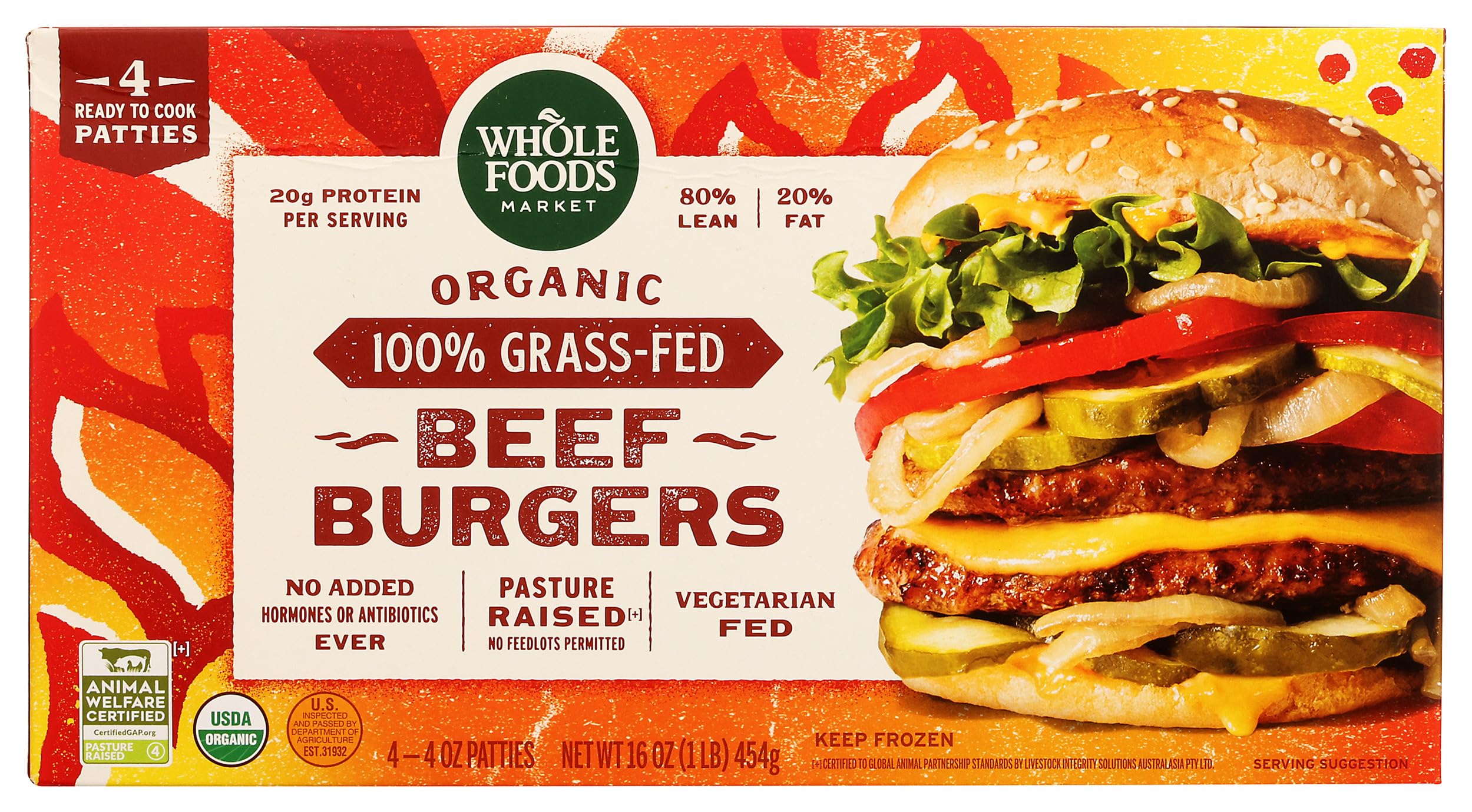 Whole Foods Market Organic Grass Fed Beef Burgers, 16 OZ