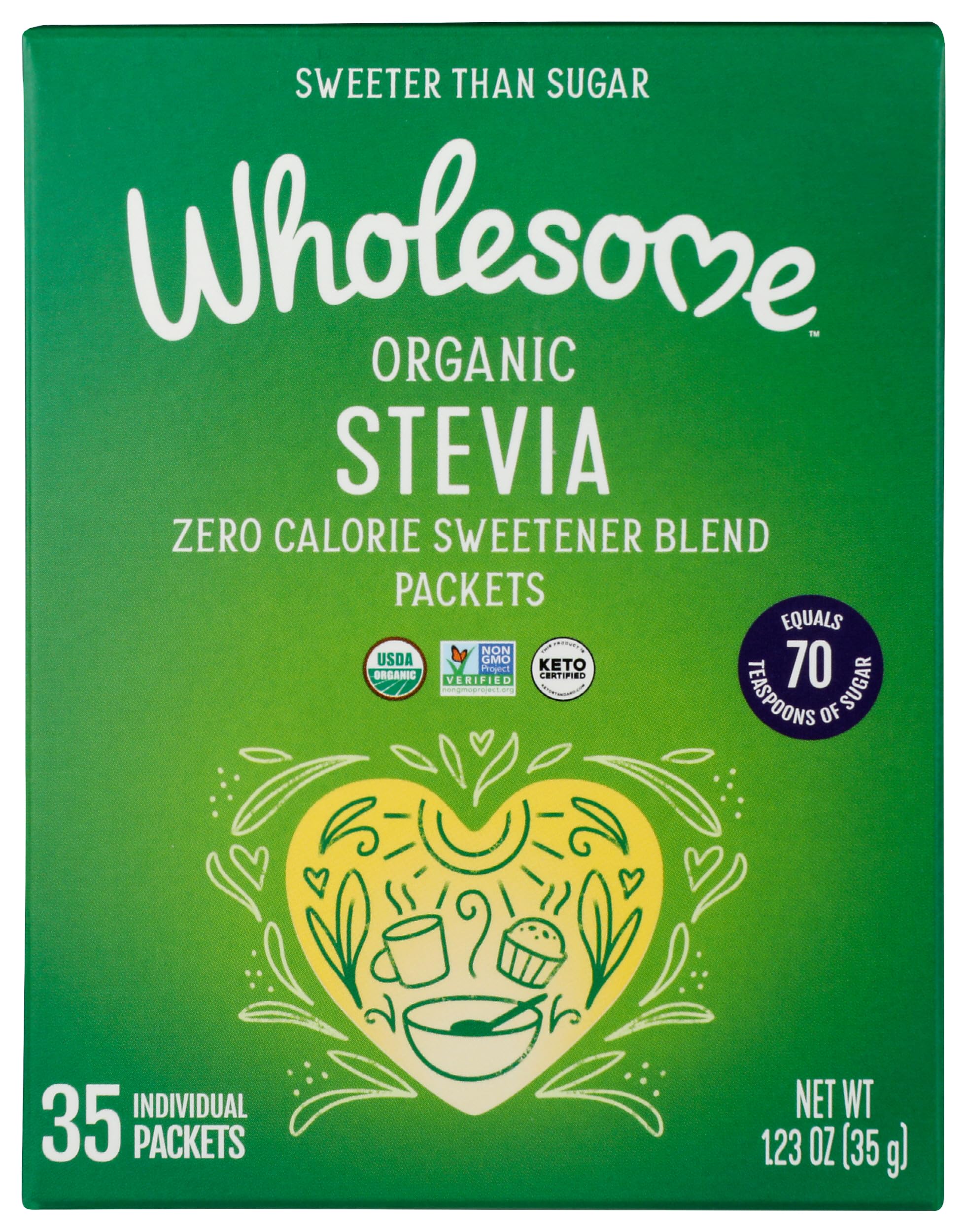 Wholesome Sweeteners Organic Stevia, 35 Count Packets, Zero Calorie Sweetener Blend, Keto Friendly, Non GMO, Gluten Free & Vegan, 6 Pack