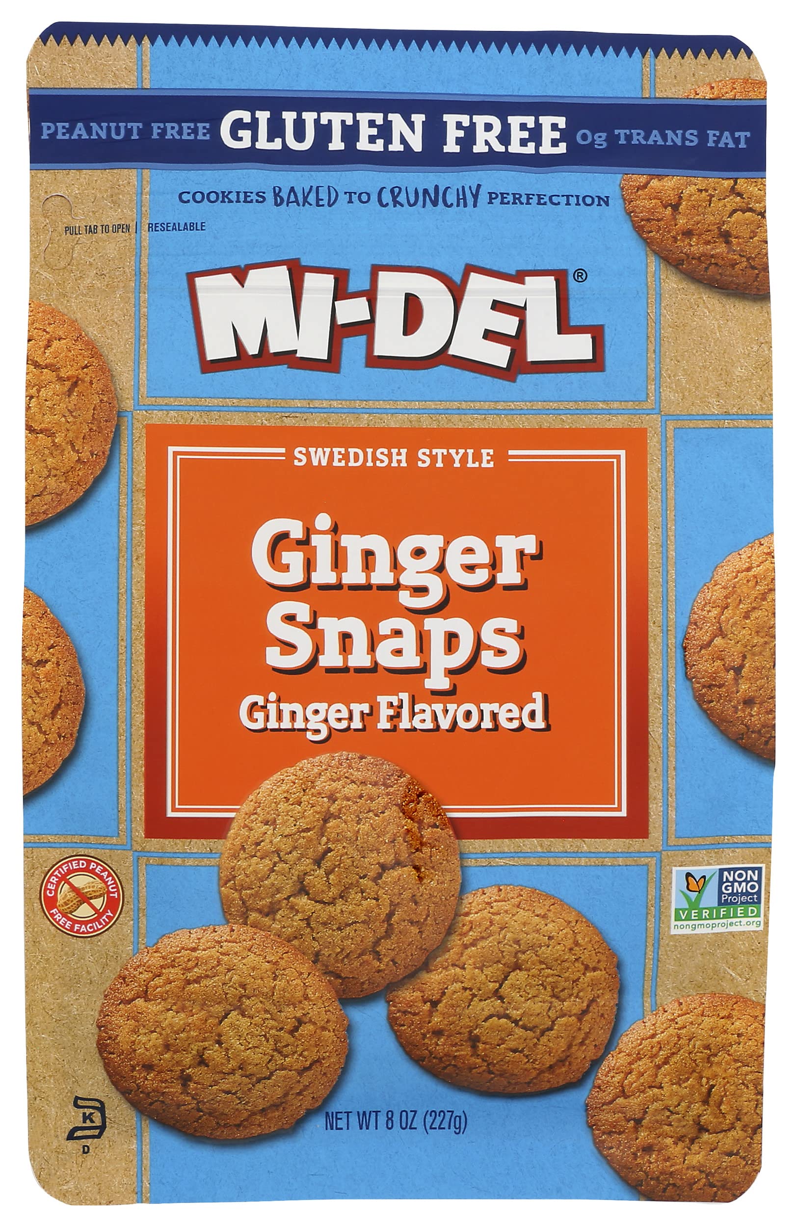 Mi-Del Ginger Snap Cookies Flavor - Non GMO Certified, 0g Trans Fat Gluten Free Cookies Snacks (Pack of 1)