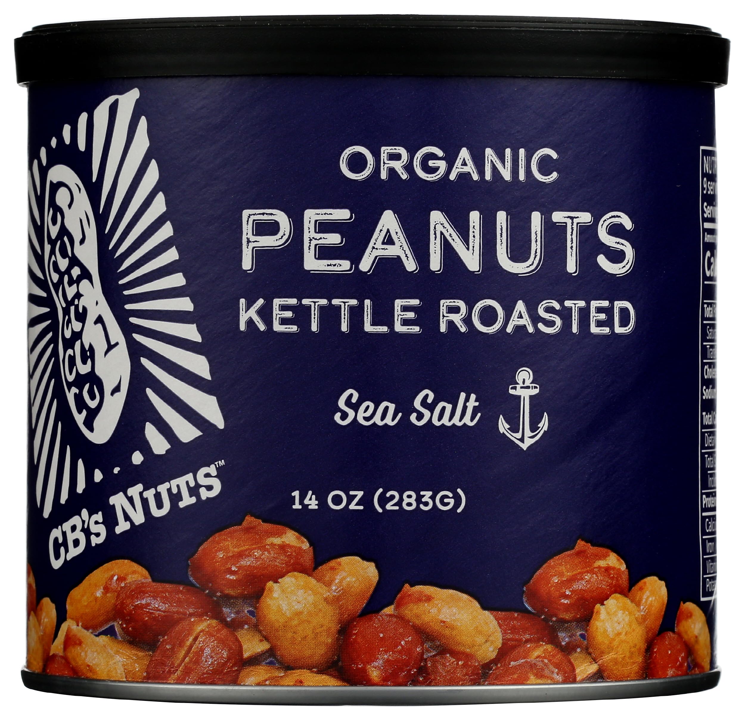 CB's Nuts Organic Sea Salt Kettle Roasted Peanuts — 1 Ingredient Plus Sea Salt, USA Grown, Slow Roasted in Small Batches, USDA Organic, Non-GMO Verified, 14 oz Can