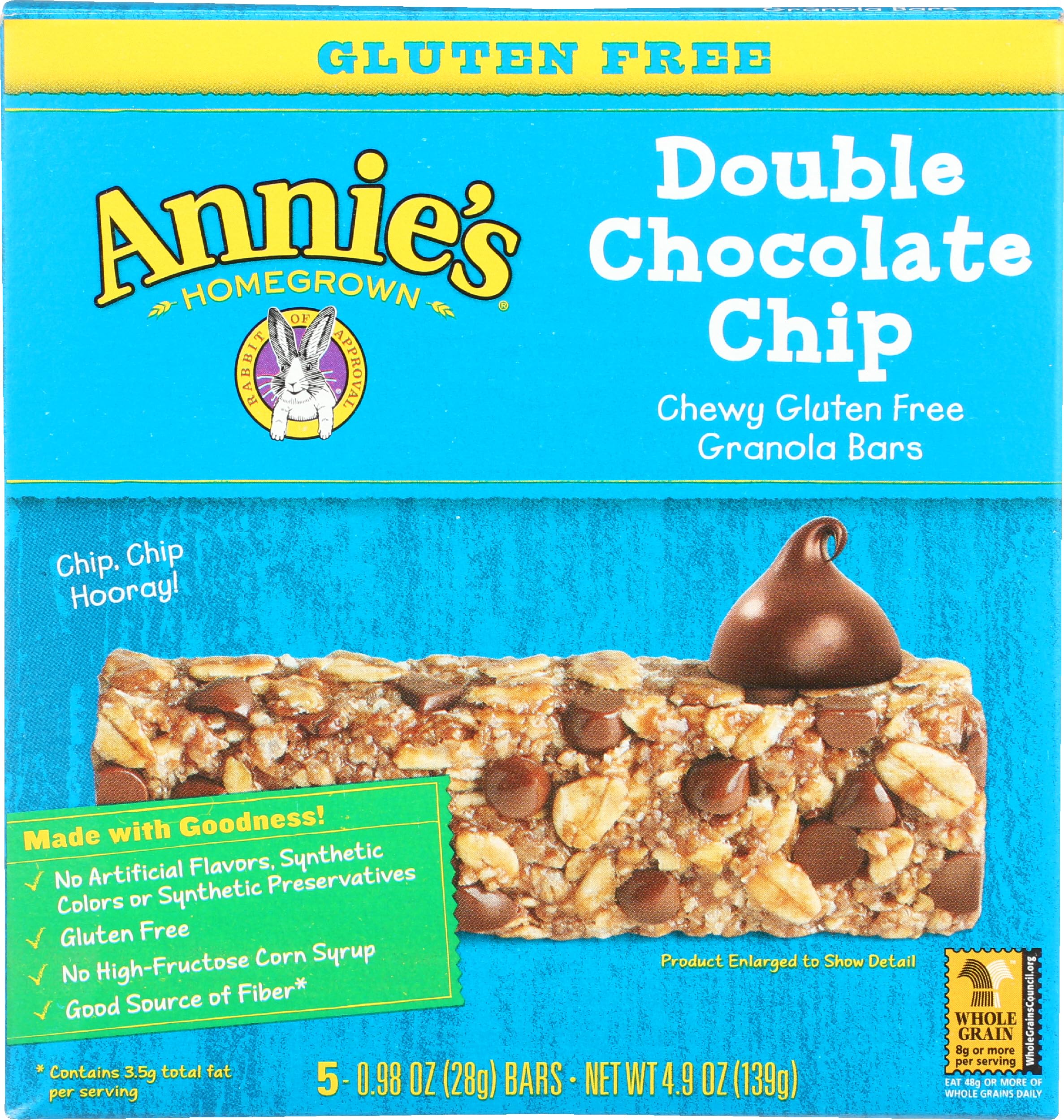 Annie's Gluten-Free Double Chocolate Chip Chewy Granola Bars, 5 ct | Non-GMO Project Verified, 11g Whole Grains Per Serving, No Artificial Flavors, Colors or High-Fructose Corn Syrup