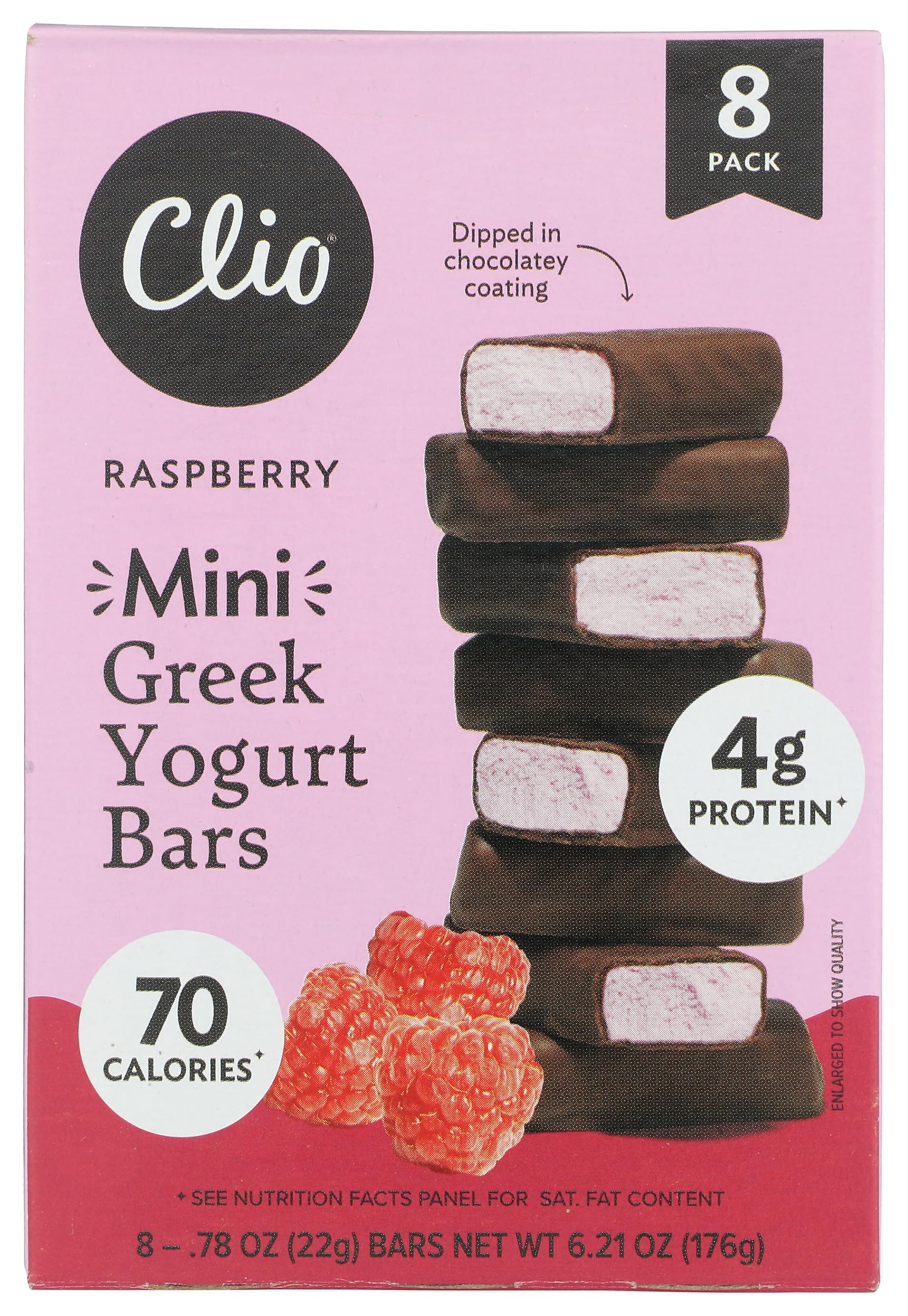 Clio Raspberry Dark Chocolate Covered Mini Greek Yogurt Bar 8ct, 6.21 OZ